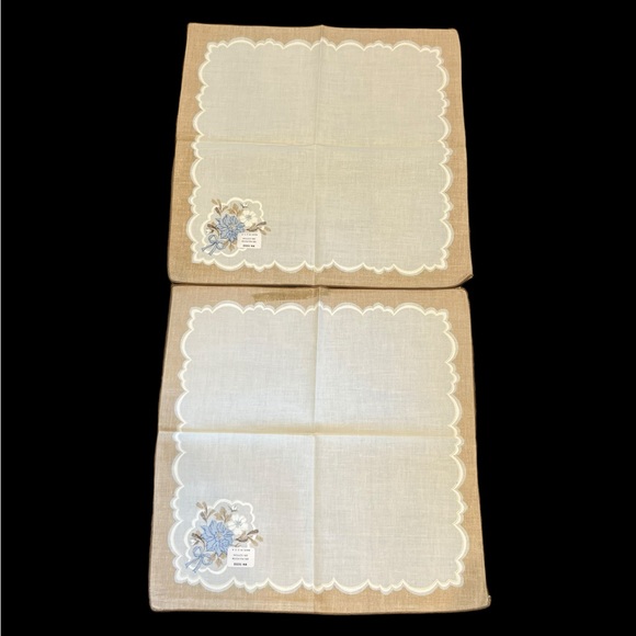 Vintage Sunweave Linen Corp. Set of 4 Victorian Blue Flower Cloth Napkins NWOT - Picture 5 of 12